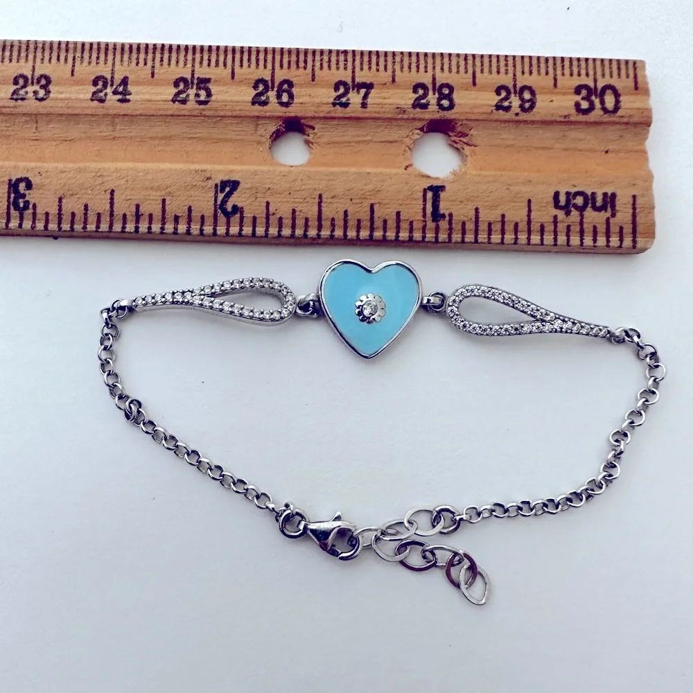 925 Silver blue enamel heart love bracelet
